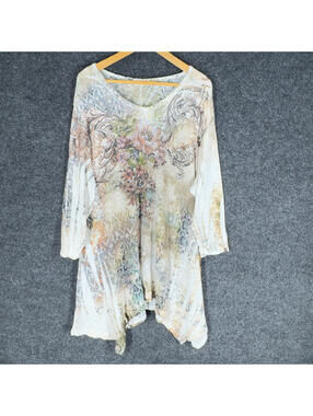 Studio Gem Dress Women 2XL Gray Floral Shift Short Long Sleeve Round Neck